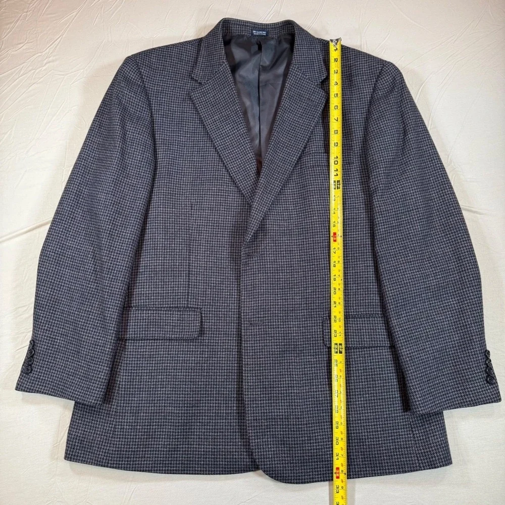 Meeting Street Mens Grey Houndstooth Lambswool Cashmere‎ Blazer Jacket 2 Button